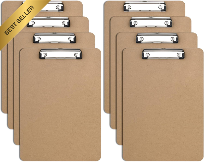 A4 Clipboard, 8 Pack Hardboard Clipboards with Low Profile Clip, Wooden Clipboar