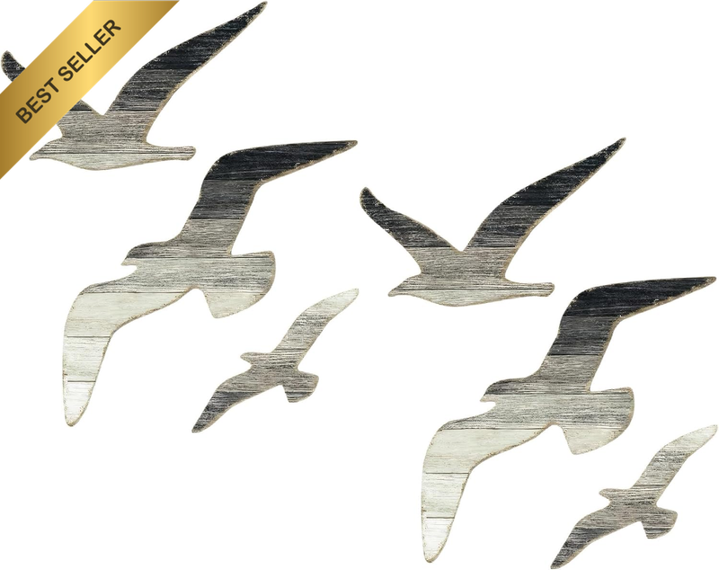 Coastal Wall Art Set of 6, Flying Seagulls Ocean Beach Decor, Distressed White a