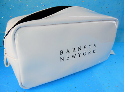 Barneys New York White Faux Patent Leather Makeup Bag Dopp Kit Travel Toiletry