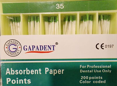 #35 Box of 200 Dental Endodontic Absorbent Paper Points Sterile Green