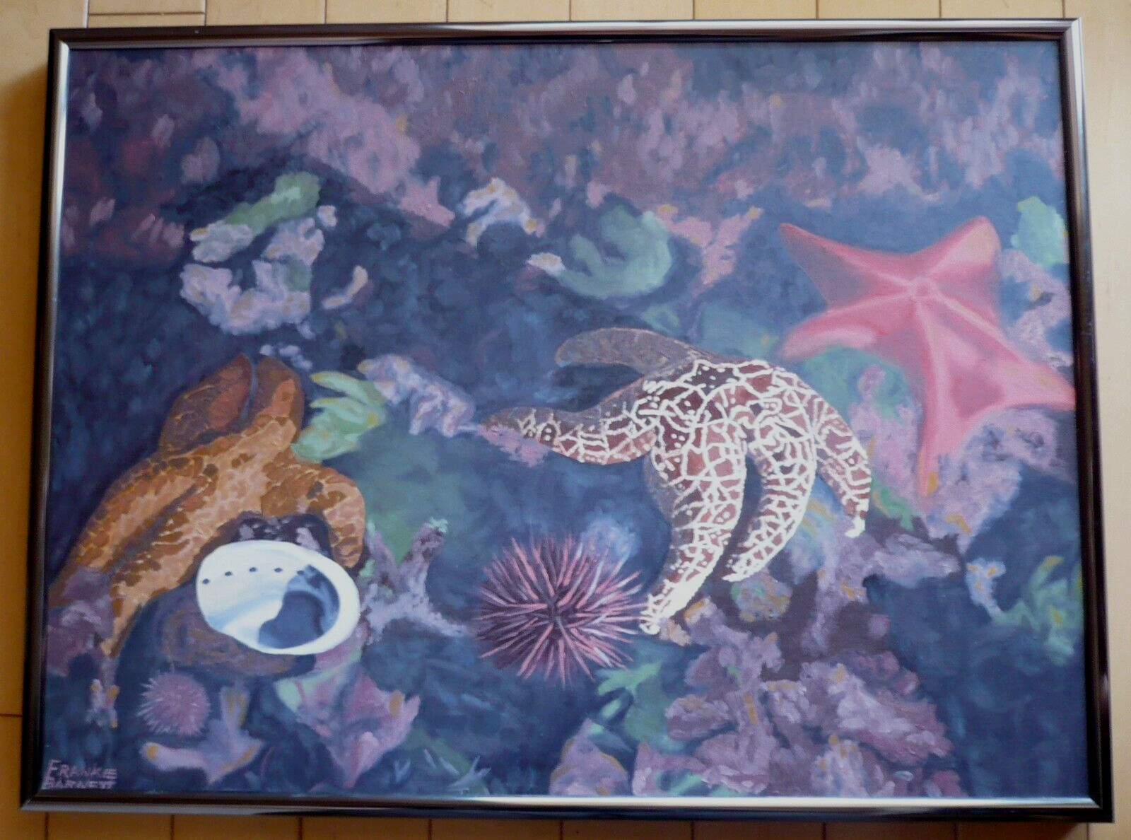 FRANKIE BARNETT, OCEAN INTERIOR REALISM TIDEPOOL STARFISH OCEAN SHELLS ROCKS OIL