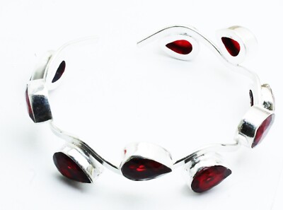 Red Garnet Gemstone 925 Sterling Silver Jewelry Cuff Bracelet Size 7-8''
