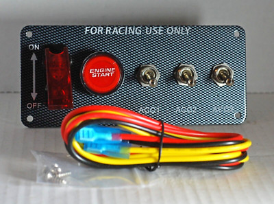 12V Race Car Toggle Ignition Engine Start Push Button Carbon Fiber Switch Panel