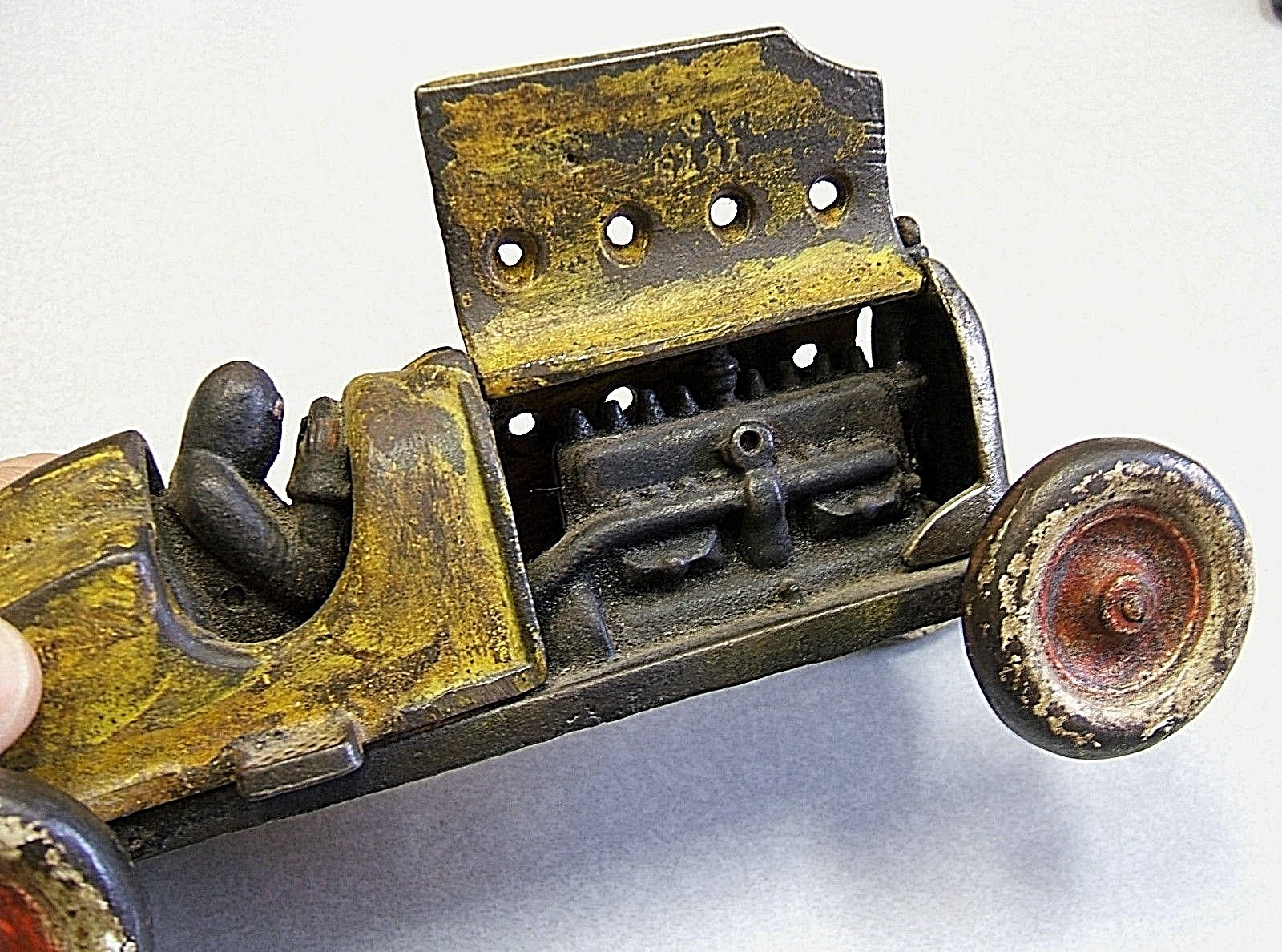 Vintage Cast Iron Yellow #5 Racer Car