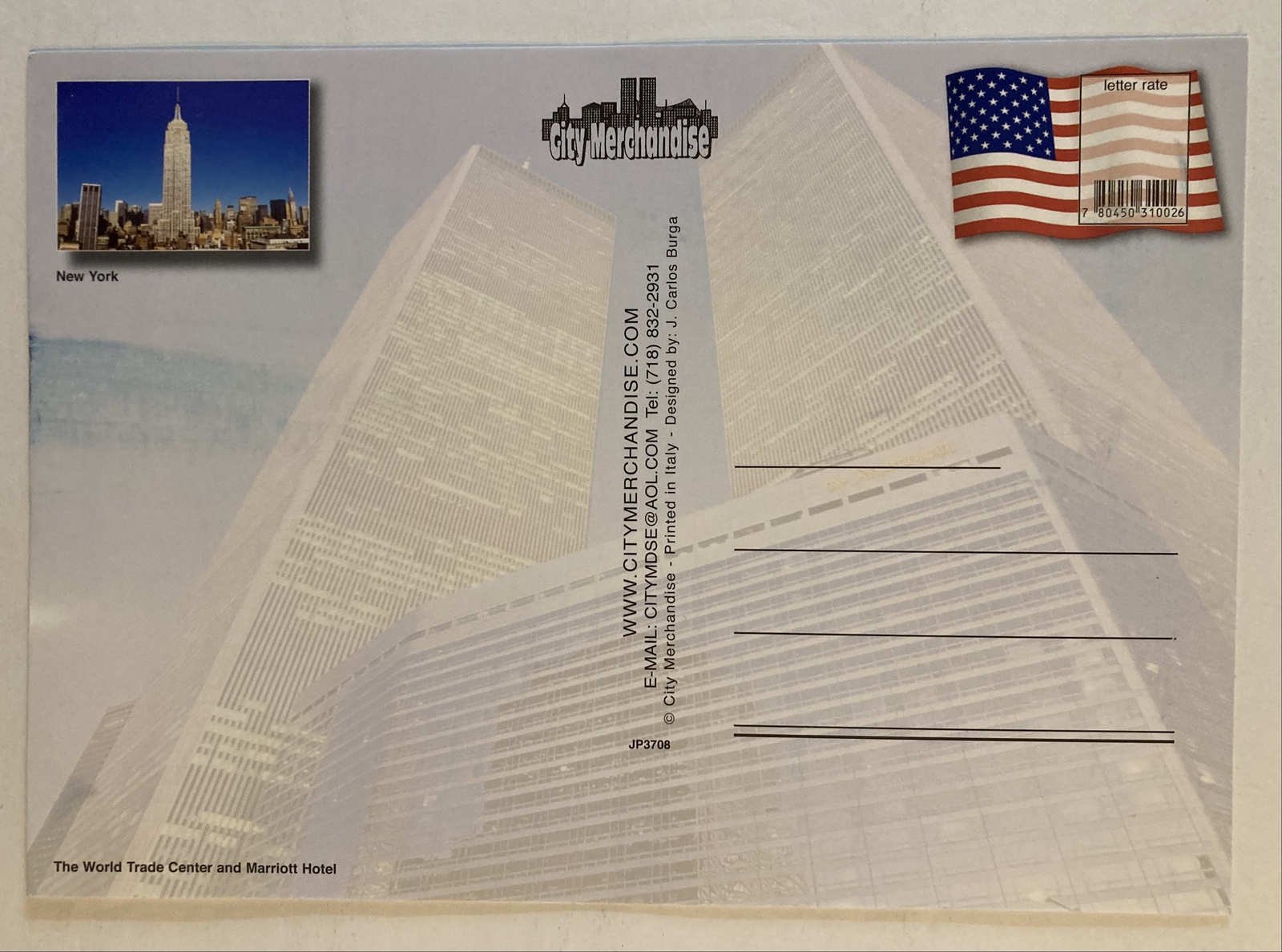 Marriott World Trade Center Postcard Twin Towers WTC Pre 9