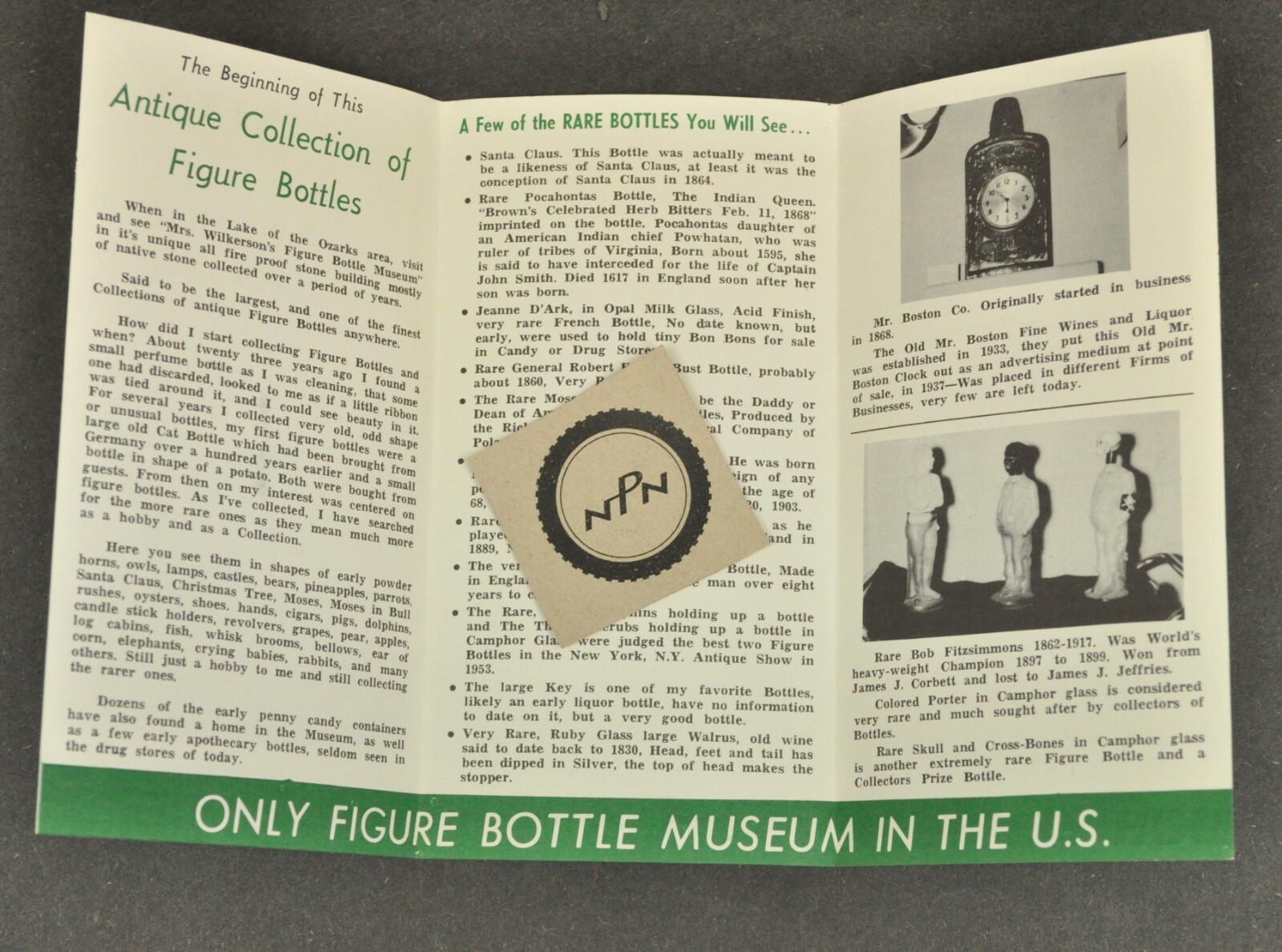 Vintage Figure Bottle Museum Mrs. Wilkerson's Camdenton Missouri Brochure