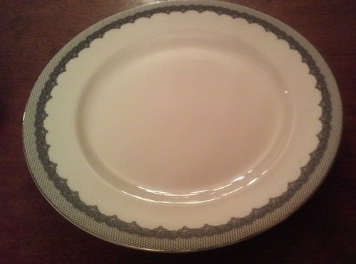 NEW RALPH LAUREN China Cocktail Dress 5 Pc Place Setting Black Platinum Lace Rim