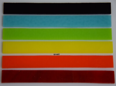 6 PIECES 1/2" x 5" OPAQUE RAINBOW COLOR STRIPS BULLSEYE 3mm THICK GLASS 90 COE