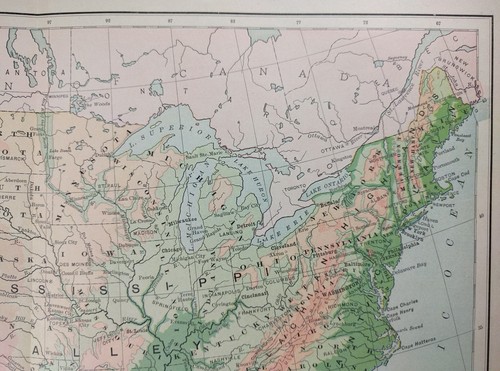 1896 UNITED STATES HYPSOMETRIC Map Old Antique TERRAIN TOPOGRAPHICAL USA MAPZ