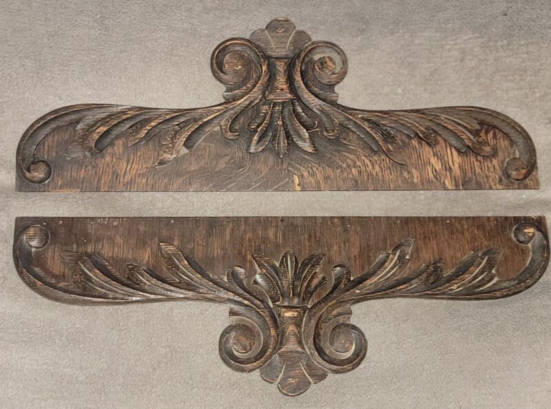 Antique Pair Of Beautiful Ornate Hand-Carved Victorian Furniture Pediments 16"