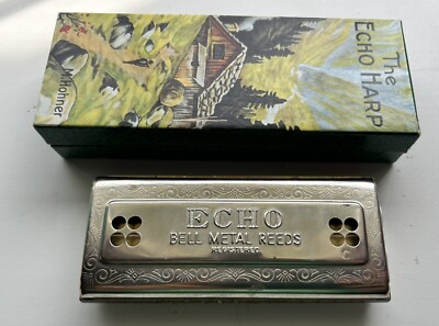 Vintage M. Hohner The Echo Harp Harmonica Key C/G Germany Two Sided 54/64 w/ Box