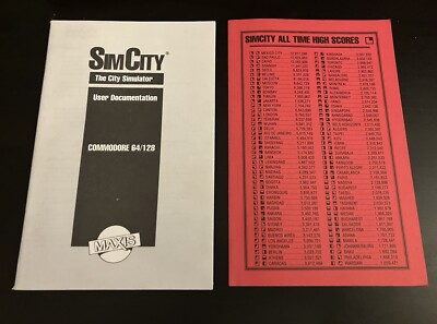 SimCity (Manual and Password Sheet only) - Maxis - Commodore 64 C64 128 C128