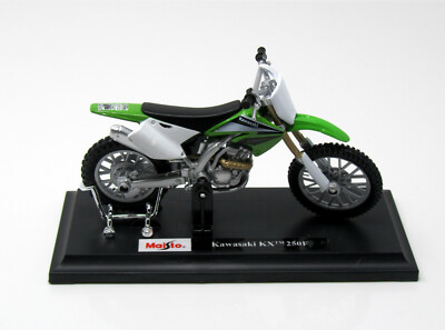 Modèle 1:18 Moto Kawasaki KX 250 F 2004 Vert Blanc Maisto 39300