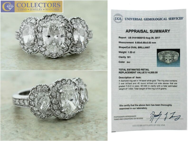Ladies 2.76ctw Oval Brilliant Diamond 14k White Gold Three-stone Engagement Ring