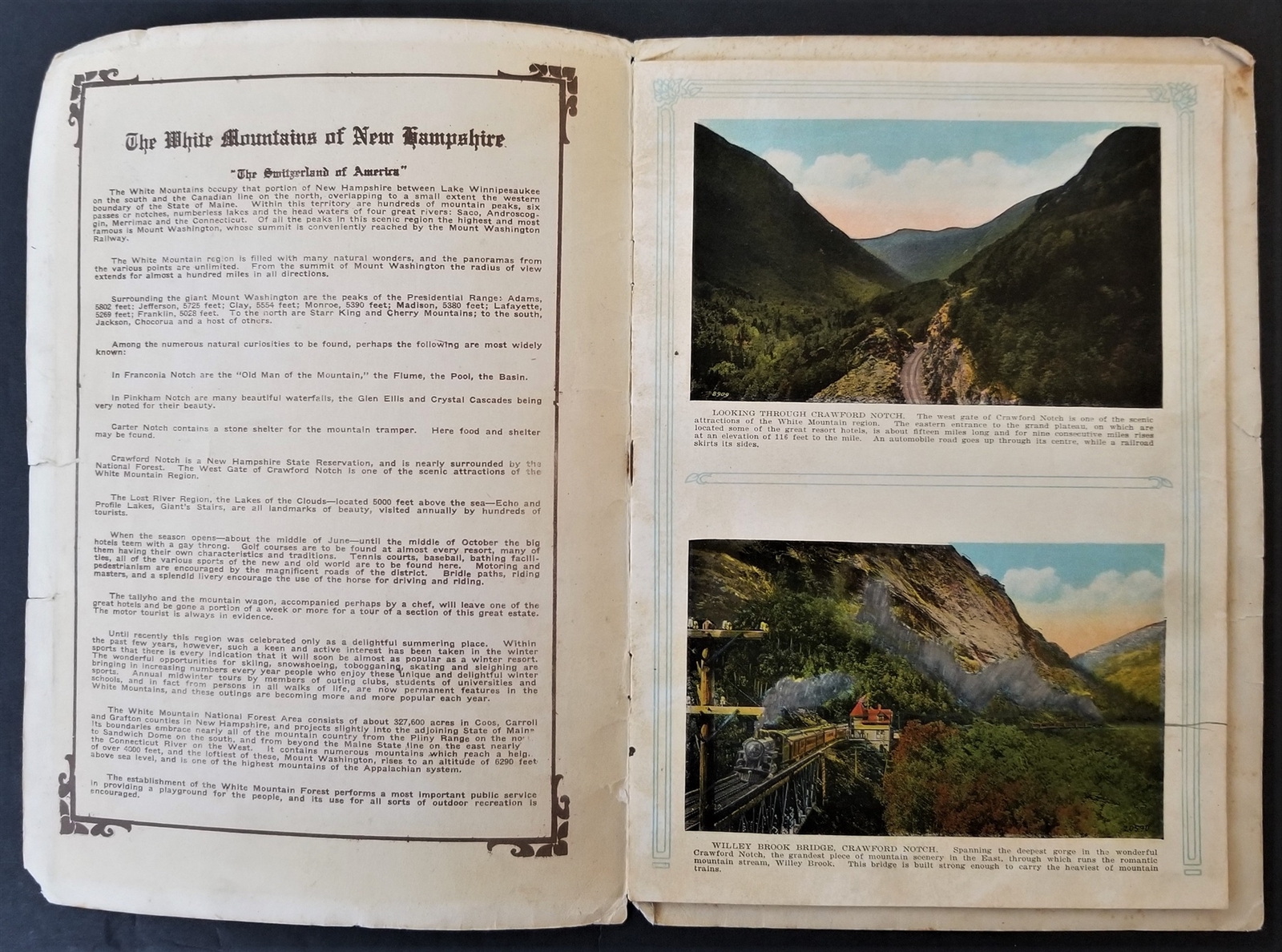 antique WHITE MOUNTAINS nh NEW HAMPSHIRE souvenir GUIDE BOOK color photo liths