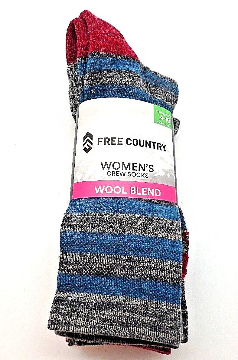Free Country Women's Wool Blend Crew Socks Marled Color Block 4 Pack