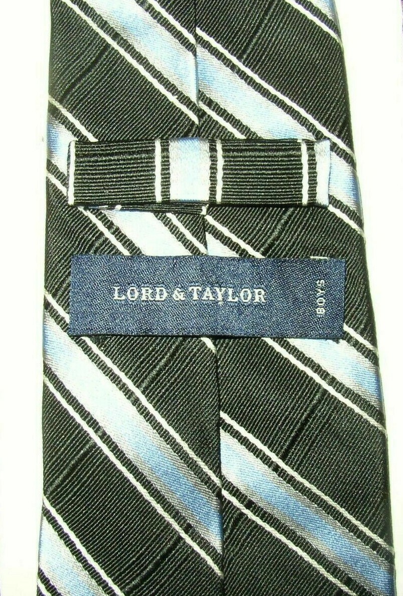 Lord & Taylor BOY'S Neck Tie Silk Navy and Light Blue Stripe 50.75