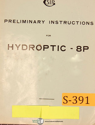 jig Boring Mill SIP MP-2P Preliminary Instructions Manual