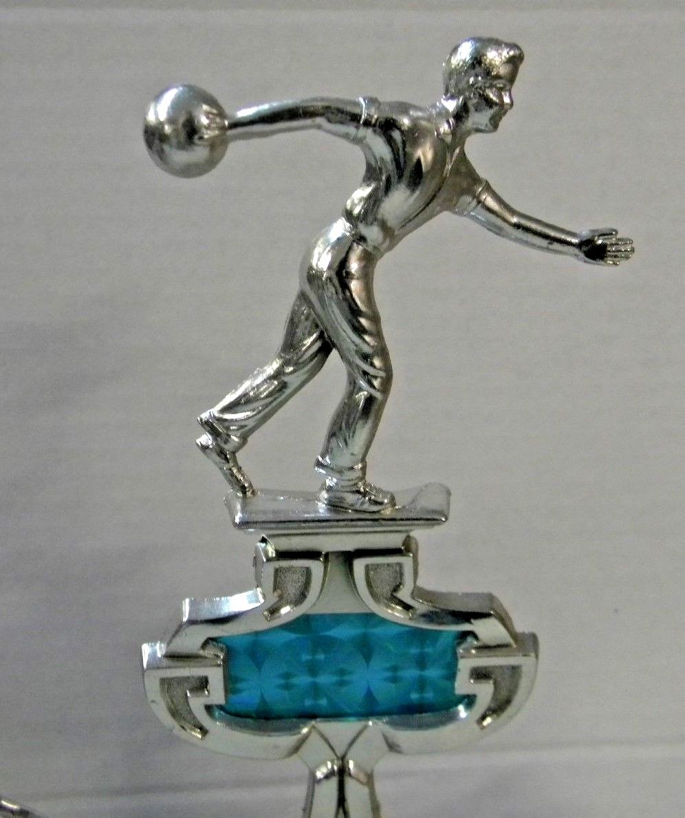 3 Vintage 1970s Wood Marble and Metal Topper BOWLING Trophies ~ Mens