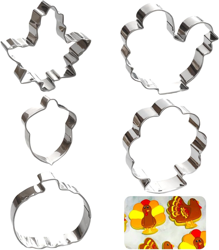 Thanksgiving Cookie Cutters Set 5PCS, Food-Grade Stainless Steel Turkey Pumpkin