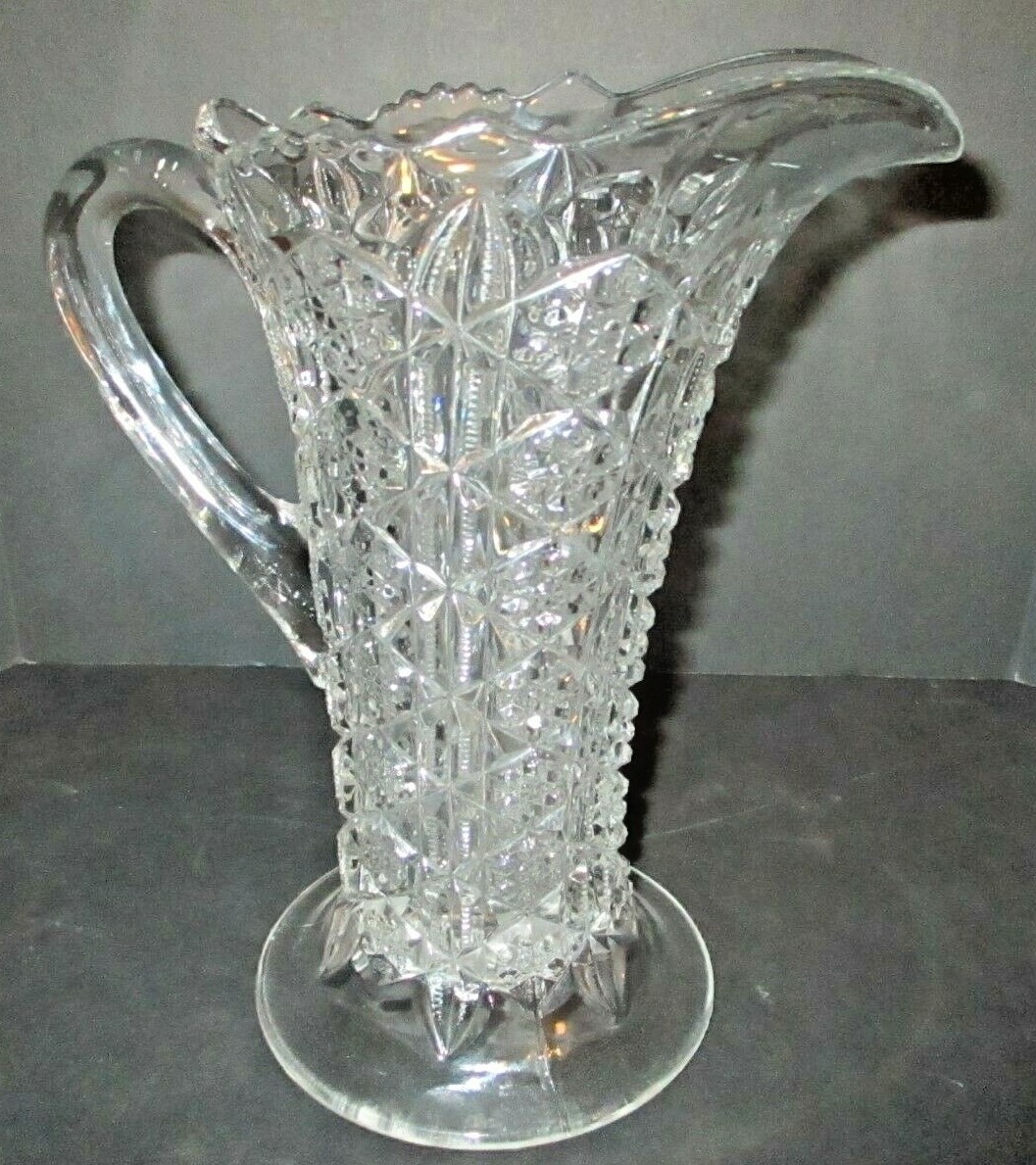 Vintage Imperial Nu-Cut Glass Water Pitcher Art Deco Cut Glass EAPG Faceted Jug
