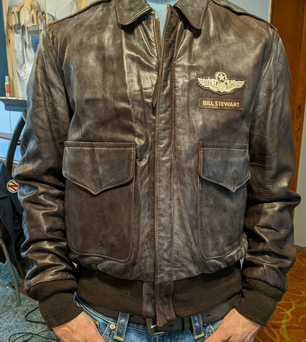 Br Leather Type A-2 U.S. Army Air Force Flight Bomber Jacket Men