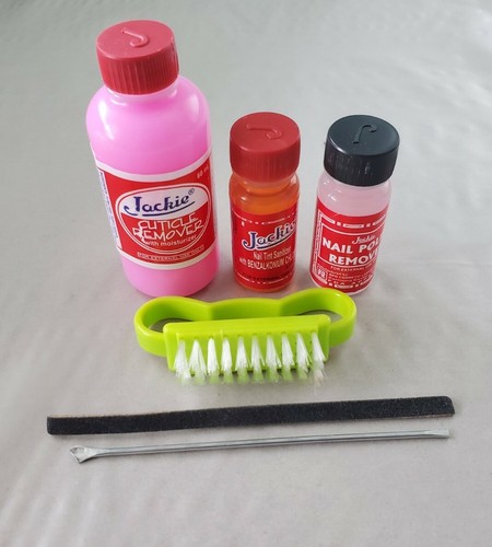 Manicure Set : Cuticle Remover, Acetone, Merthiolate, Brush, Pusher & Nail File