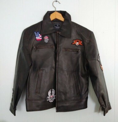 New Faux Leather Jacket Marc Ecko Biker Patches Womens Medium