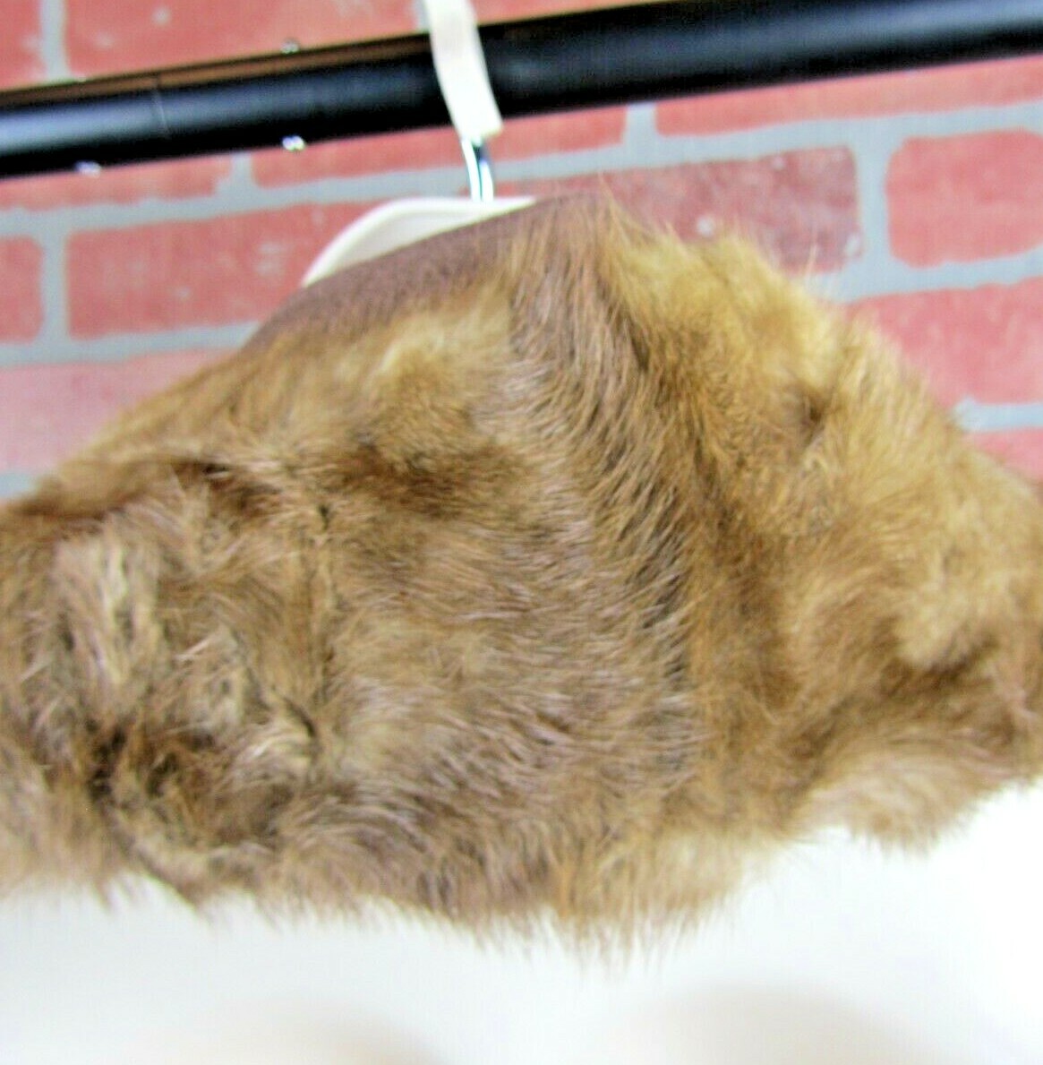 Vintage Homemade fur stole neck collar button closure brown fabric backing EUC