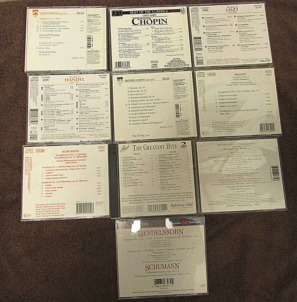 10 ASSORTED CLASSICAL CD'S MUSIC LOT  CHOPIN LISZT BRAHMS HANDEL BACH MAHLER