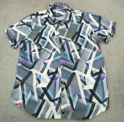 Calvin Klein  Shirt Mens XL Multicolor Retro 80s Angular Abstract 3D Slim Fit