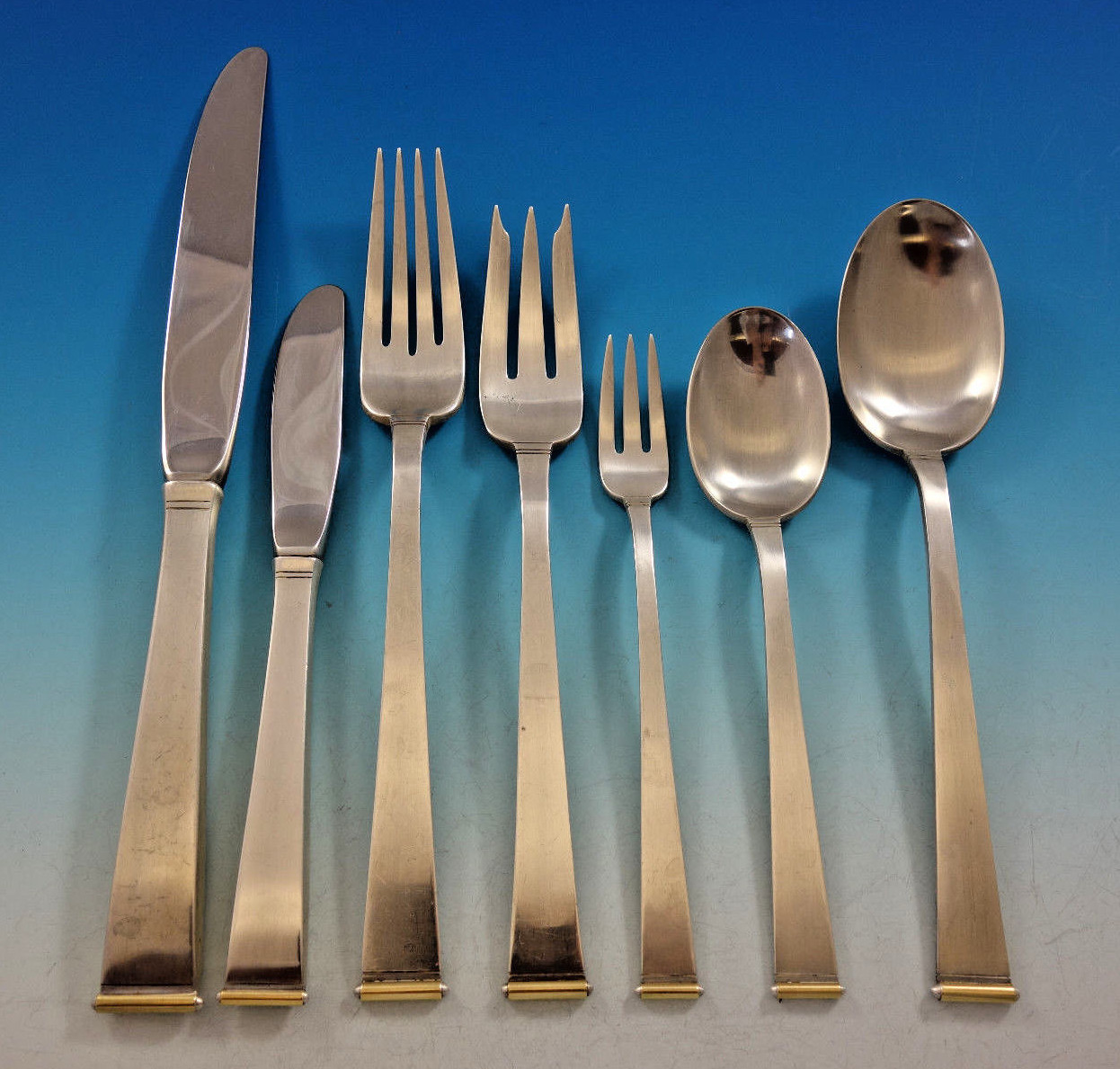 Gold Tip by Gorham Sterling Silver Flatware Set Service 92 pc Mid