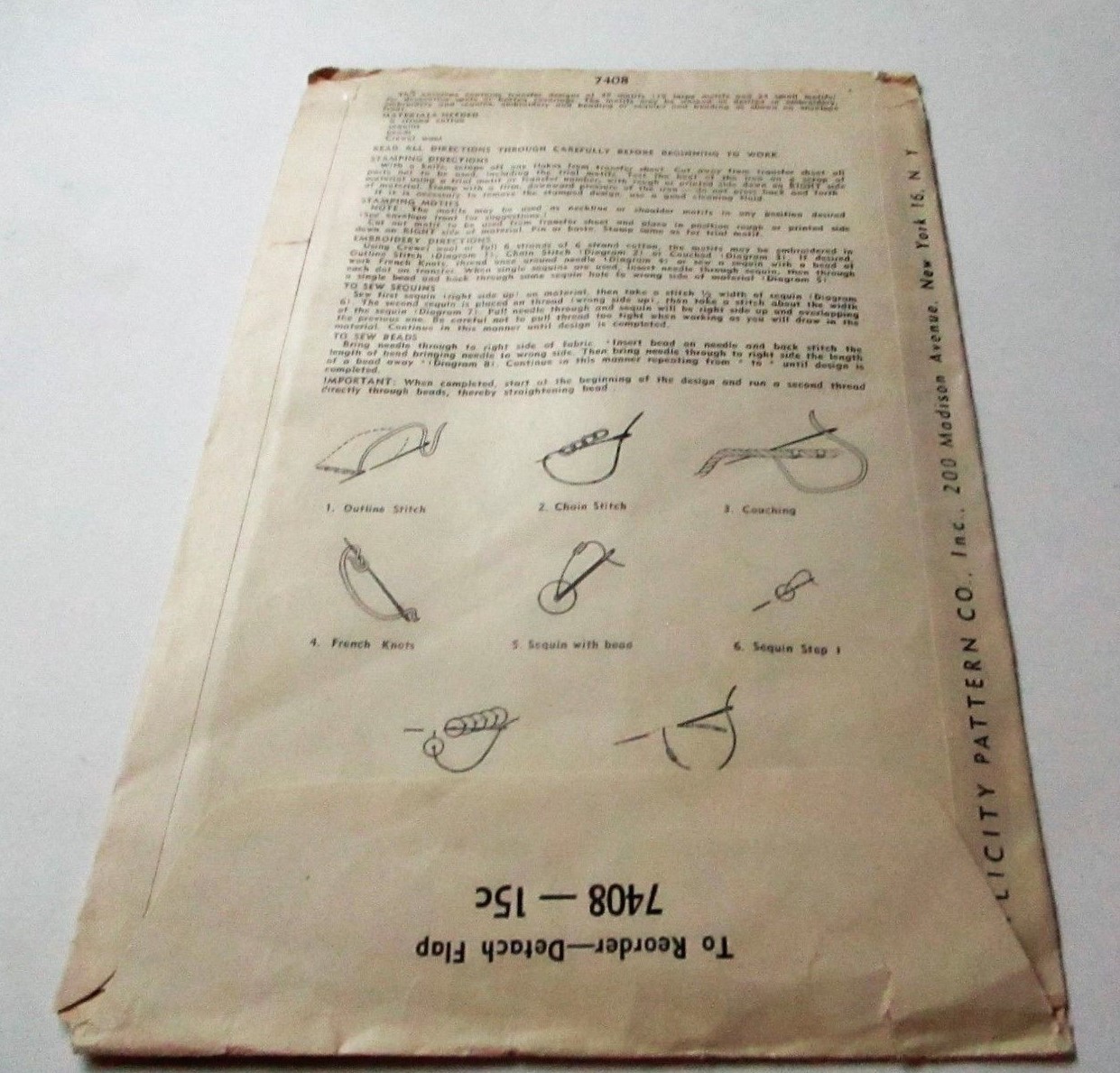 1940s Vintage Simplicity Embroidery Transfer Pattern 7408 Sequin Clothing Trims