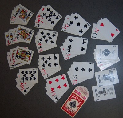 Lot of 3 decks of old, well used, played, not in great shape, playing cards.