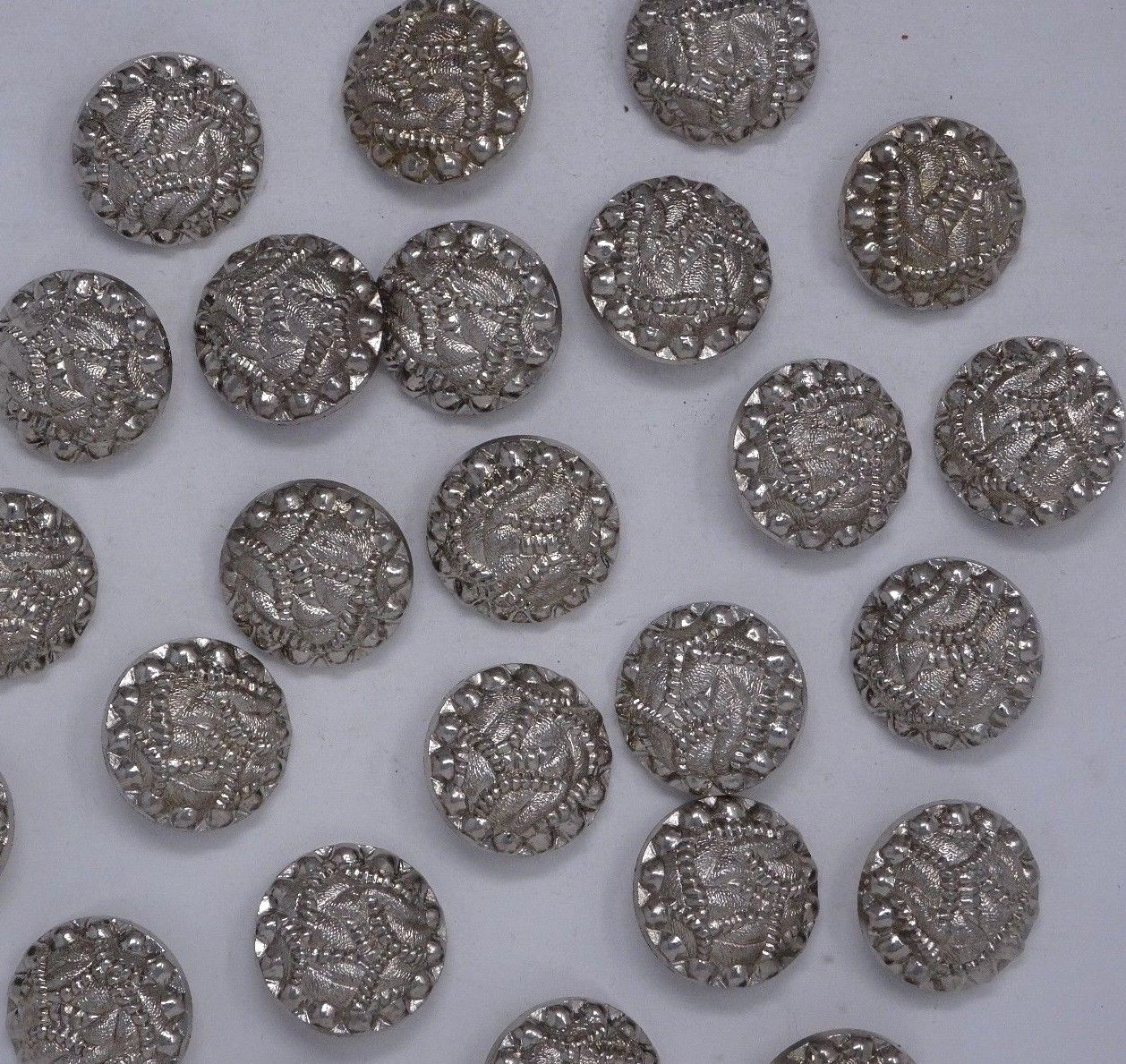 Vintage Shiny Silver Geometric Rounded 3D Shank Buttons 30mm Lot of 6 B90-6