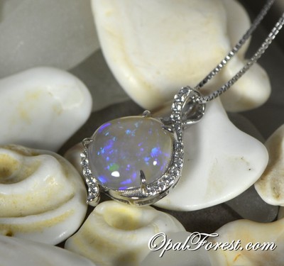 BIG Australian Solid Black Opal Pendant Nobby High Cabochon  Blue Necklace Gift