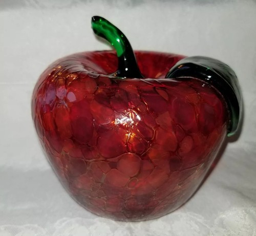 Decorative Blown Art Glass APPLE Hollow Speckled Red