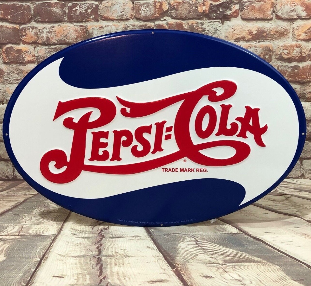 Pepsi Cola Oval Embossed Aluminum Metal Sign - Proudly Made in