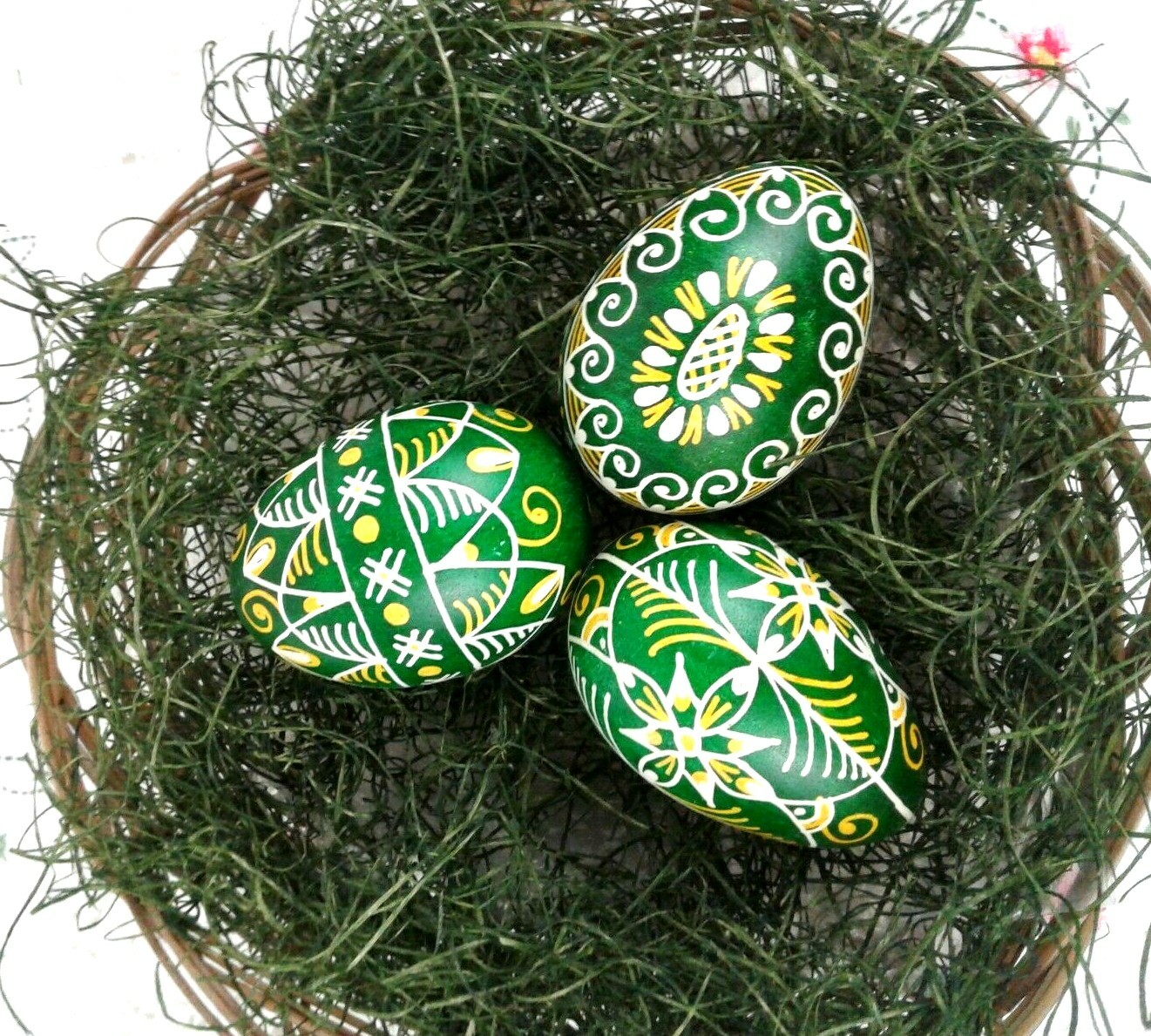 Hand Painted 3 Decorative Real Eastern Egg Shell From Moravia, Czech Republic