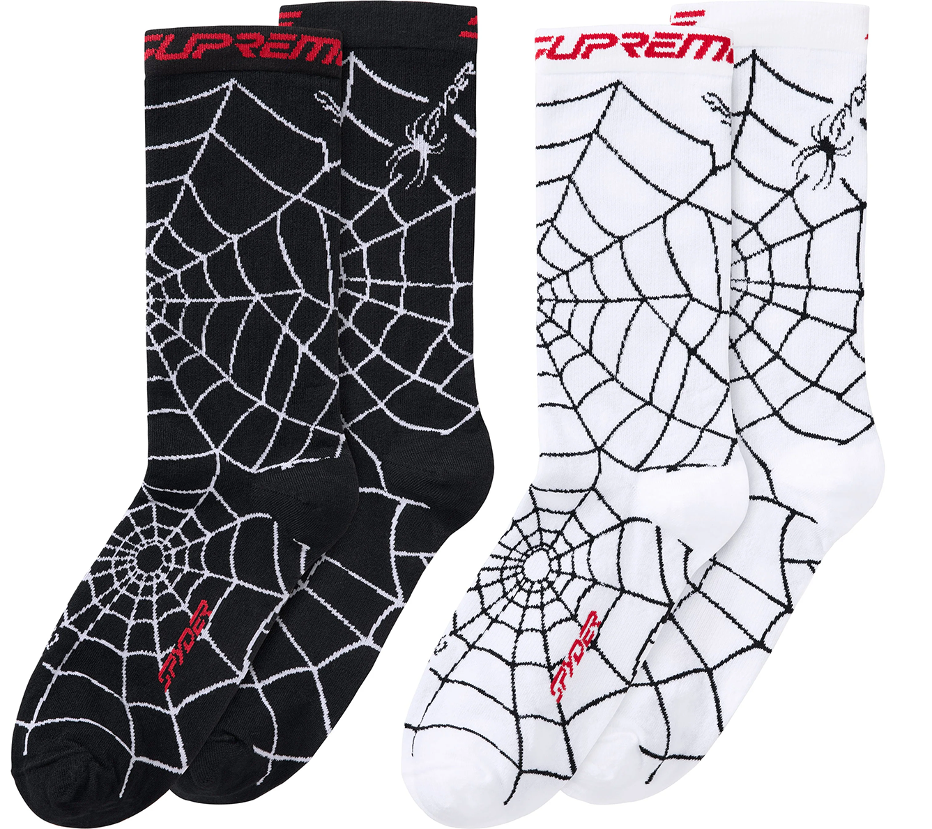 Supreme / Spyder Crew Socks (2 Pack) Black + White Bundle