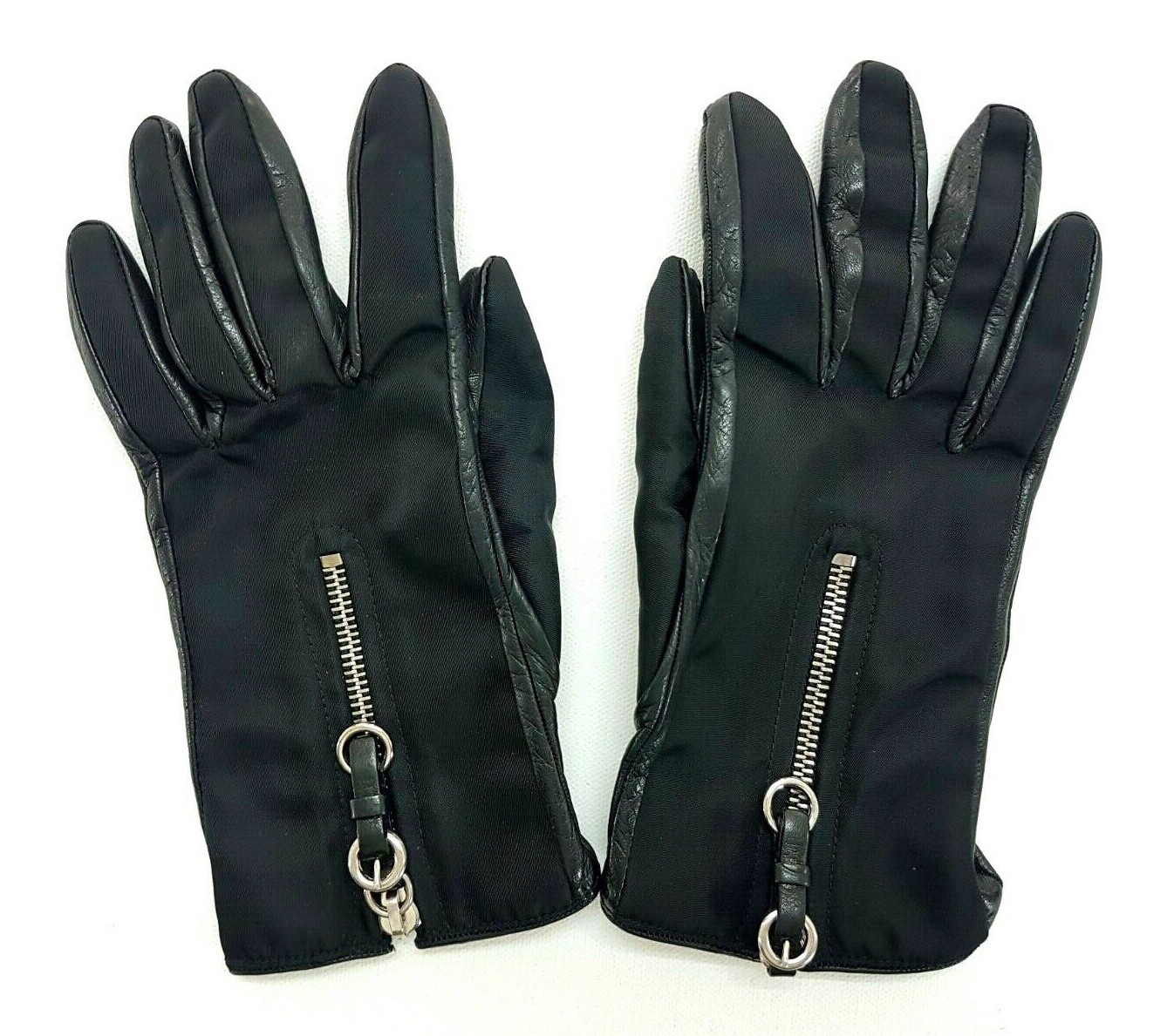 Prada Black Zipper Gloves Size 7 1/2 Womens Made in Italy | eBay