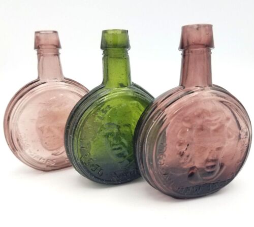 Vintage Lot of 3 U.S. Presidents Miniature Wheaton Glass Bottle Collectible 3"