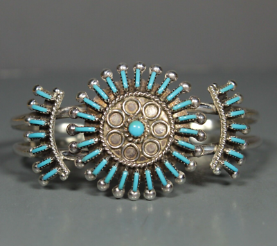 Zuni Needle Point Cuff Bracelet Turquoise Sterling Signed