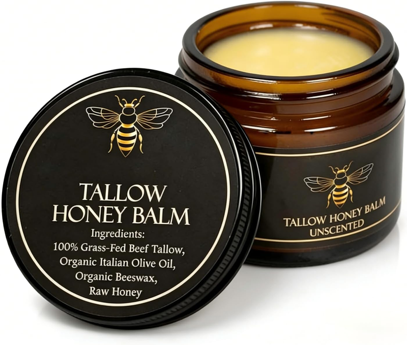 Grass-Fed Beef Tallow & Honey Balm Face & Body Butter, 57 G | Whipped, Deep Mois