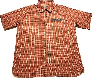 Merrell Mens Orange Plaid Front Pocket Button Front Shirt Size XL