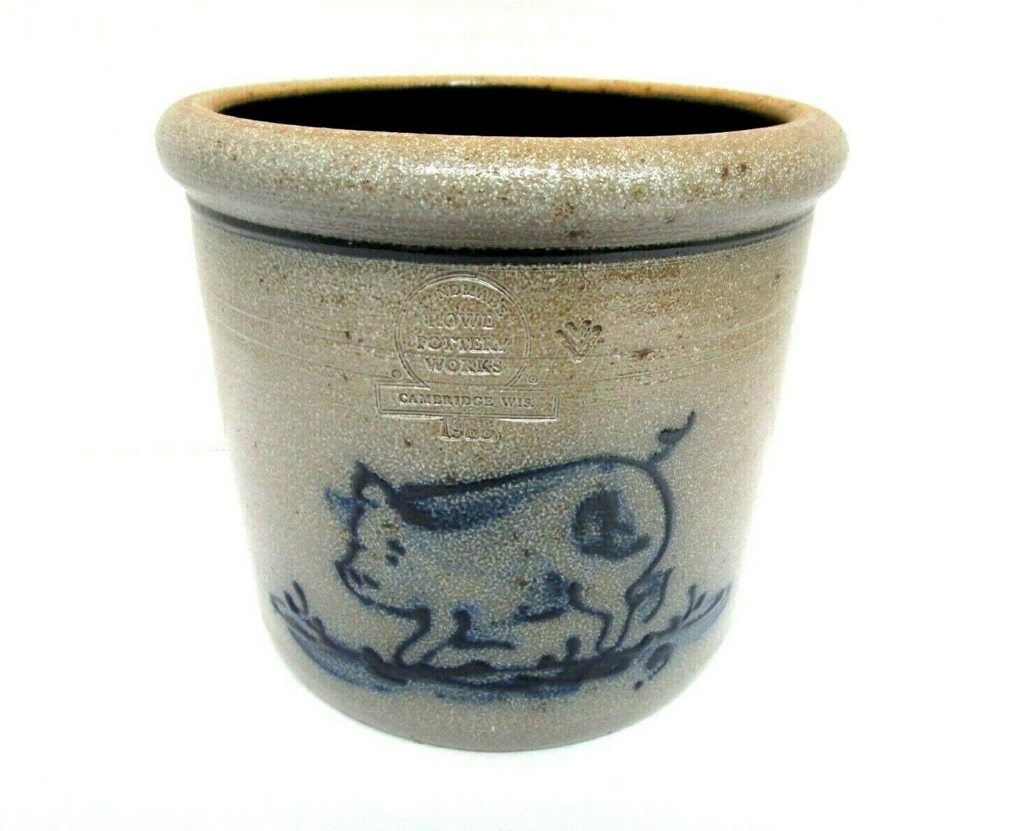 Vtg 1988 Rowe Pottery Works Salt Glazed Stoneware Pig Crock