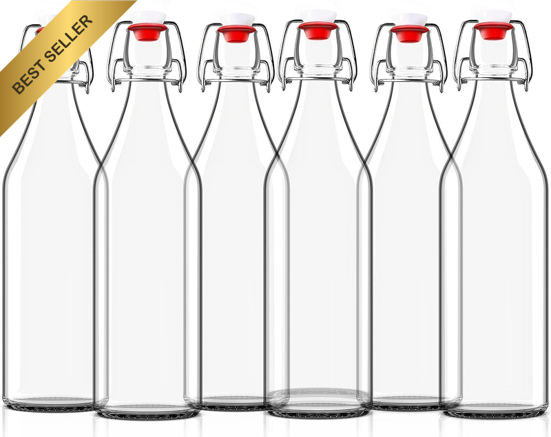 Clear Glass Beer Bottles,6 Set Flip Top Beer Brewing Bottle 18Oz/8.5Oz Clear Bot