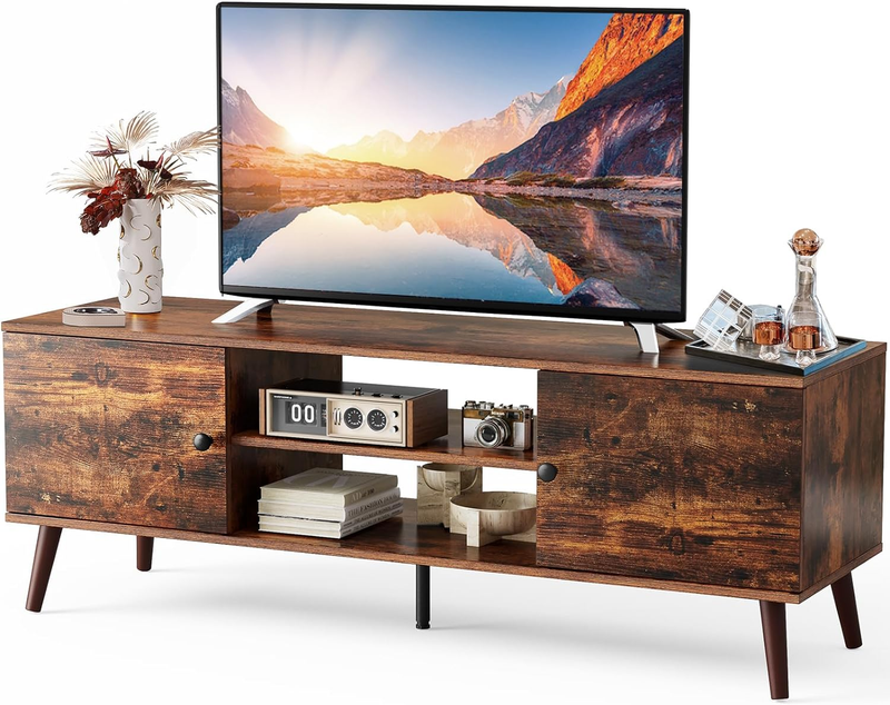 For 55 60 Inch Tv, Entertainment Center With Storage Cabinet, Mid Centu