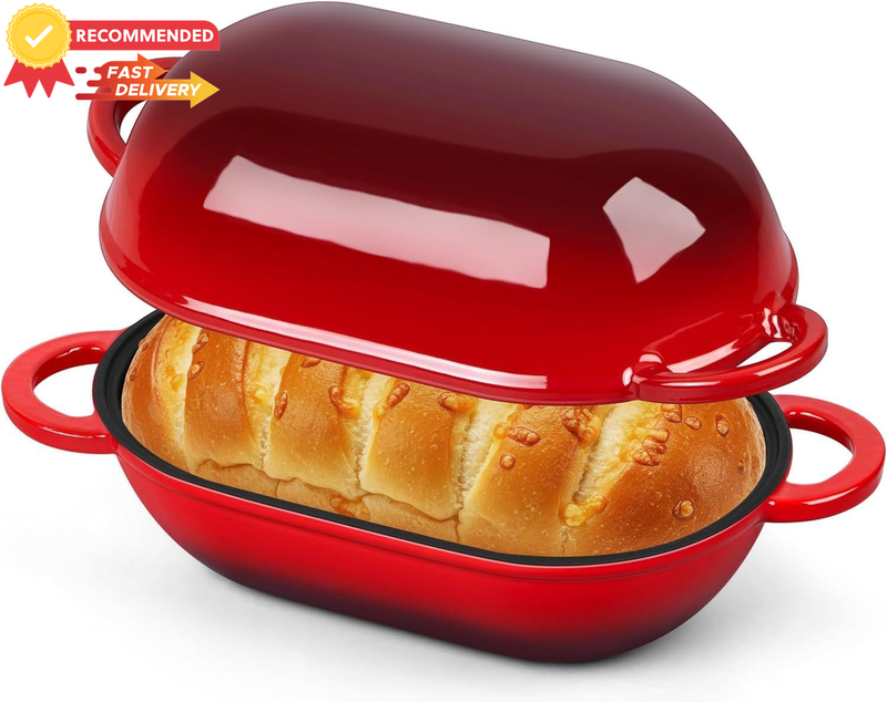 Cast Iron Dutch Oven 2.8QT Bread Pot with Lid, Sourdough Pan, Red