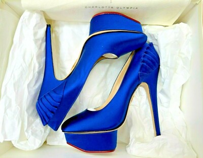 Pre-owned Charlotte Olympia Paloma Blue Silk Satin Platform Pumps 36 Eu/5.5 Us $995